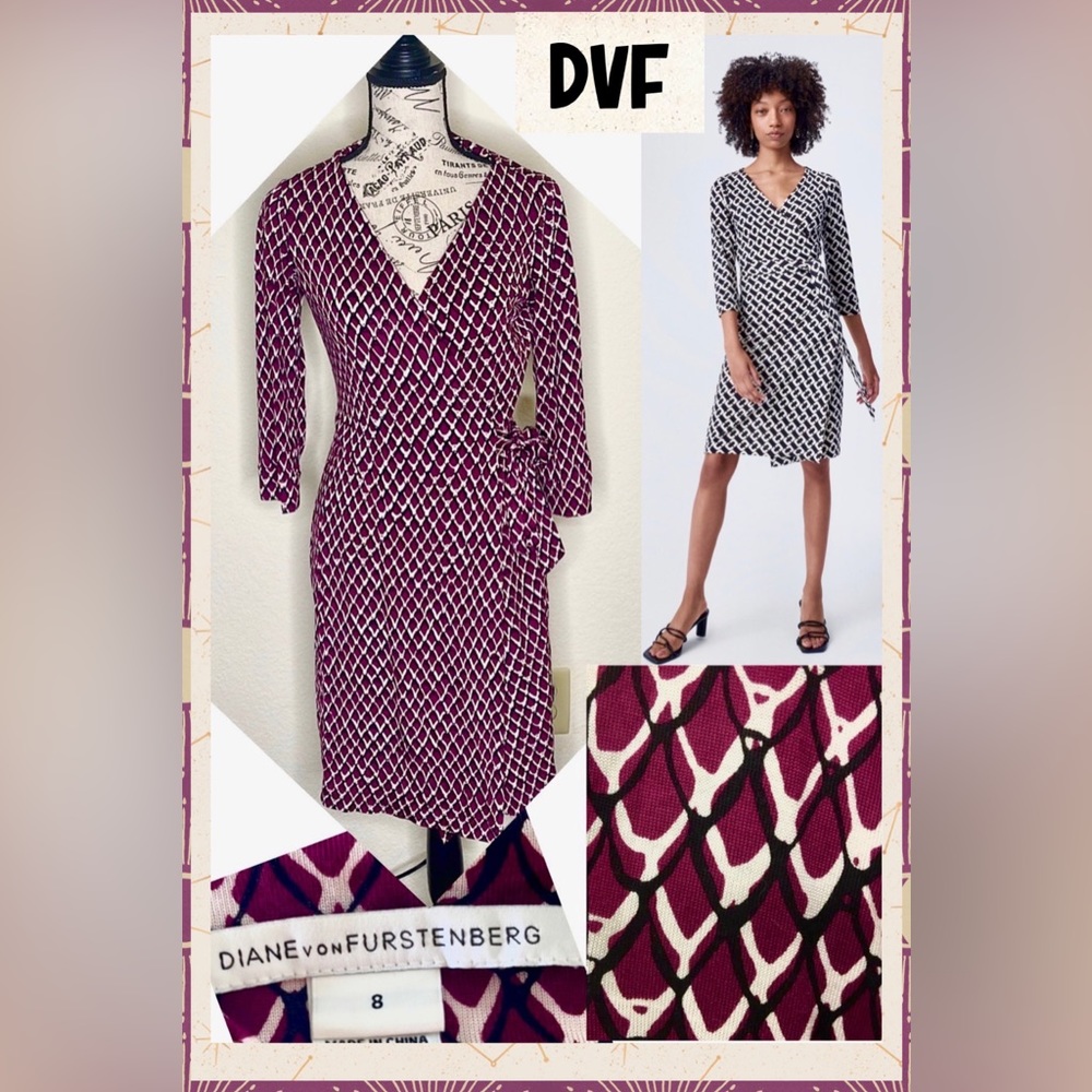 Diane Von Furstenberg Burgundy and White Wrap Dress - Picture 12 of 12